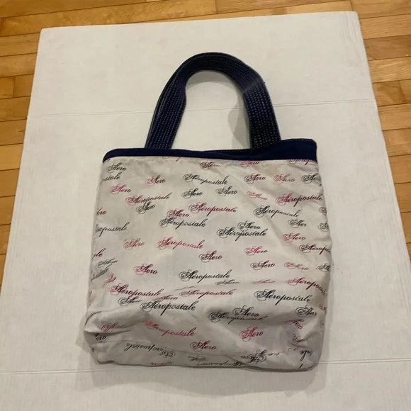 AEROPOSTALE Fabric Navy Blue Jean style Casual Tote Bag with white stitching - Picture 10 of 13